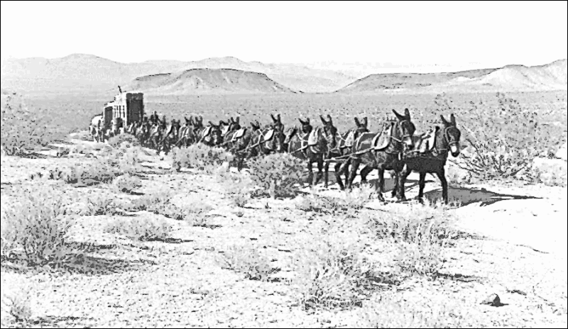 Twenty mule team cargo racing through the desert. Courtesy wpclipart.com