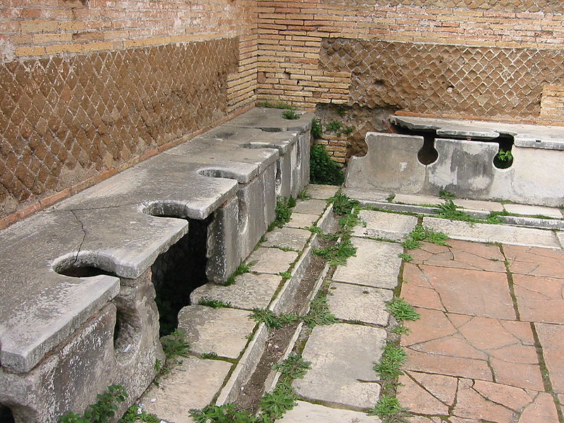 An ancient Roman public toilet. Wikimedia Commons