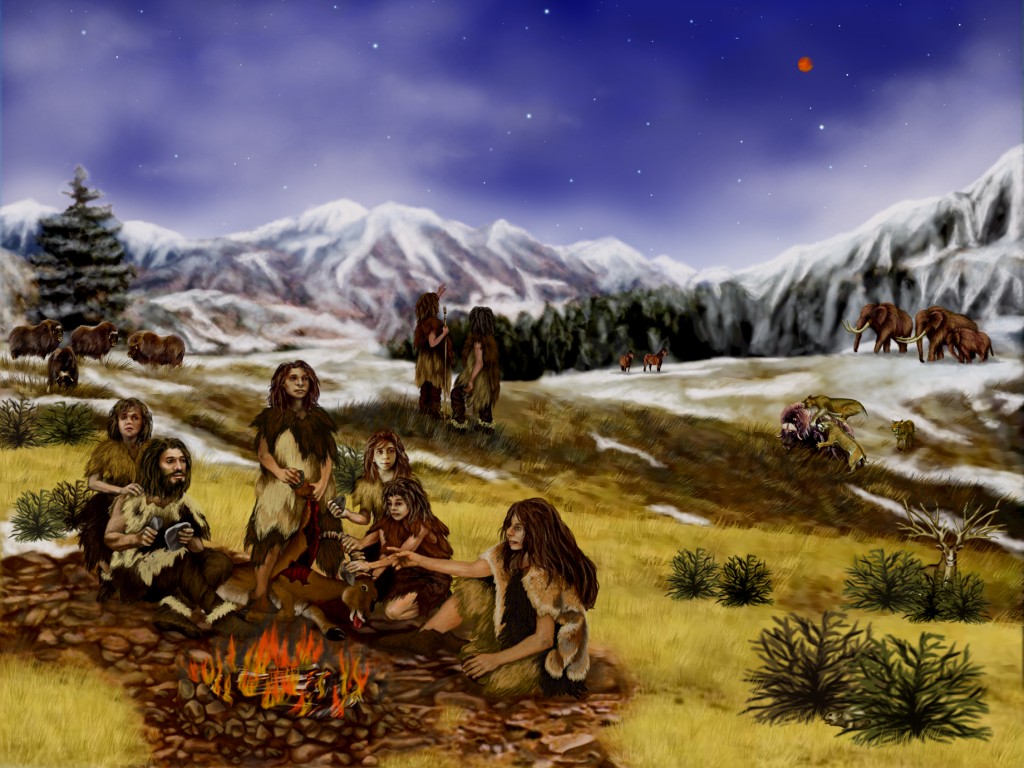 Artist's rendering of a Neanderthal clan, about 60,000 years ago. National Aeronautics and Space Administration