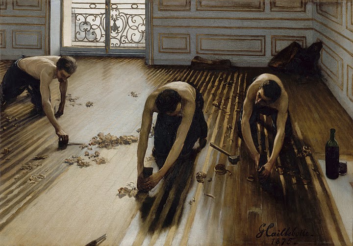 The Floor Scrapers.  1875.  Gustave Caillebotte (1848-1894).  Oil on canvas, 40 1/8 x 57 5/8 inches. (MusÃ©e dâ€™Orsay)/HervÃ© Lewandowski.