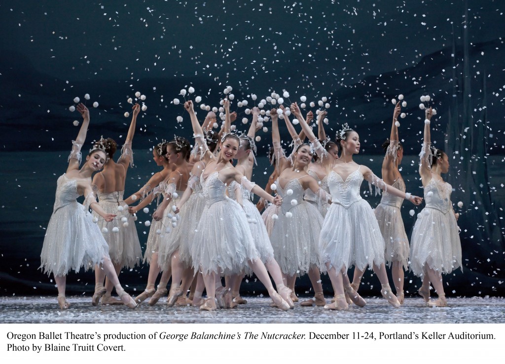 The Snowflakes in the grand finale to Act One of Oregon Ballet Theatre's production of George Balanchine's "The Nutcracker." Photo: Blaine Truitt Covert.