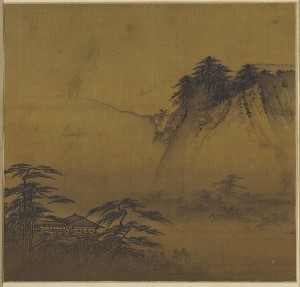 Attributed to Xia Gui, "Viewing Pavilion Overlooking Misty Valley," Southern Song dynasty, late 12th-early 13th century, album leaf, ink and light color on silk, Collection of Andre Stevens.