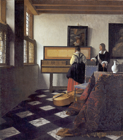 The Music Lesson, (De muziekles), c. 1662-1664, oil on canvas, The Royal Collection, Buckingham Palace, London. (Image courtesy of the Essential Vermeer.)