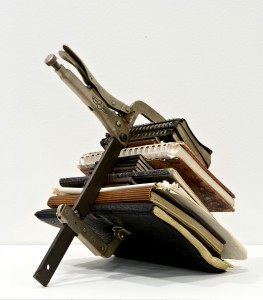 Nan Curtis, "Performative Portrait: Sealed Diaries," 2009. Artists diaries, welded vice grip.