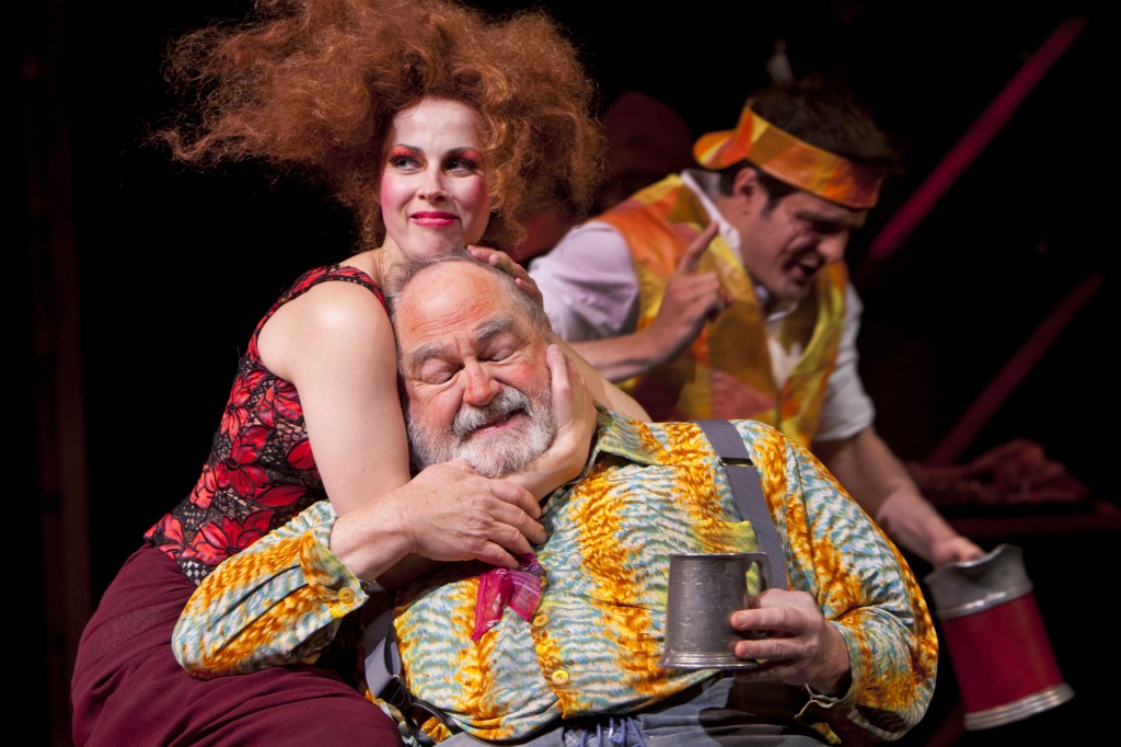Doll Tearsheet (Nell Geisslinger), Falstaff (Michael Winters) and a disguised Prince Hal (John Tufts) in "Henry IV, Part Two." Photo: T. Charles Erickson/Oregon Shakespeare Festival